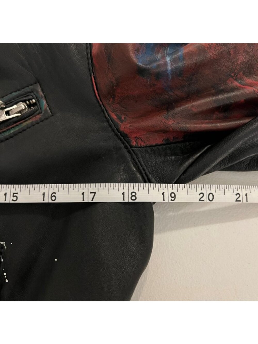 Rare Zara Leather Battle Jacket Women M Studded Graffiti Patchwork Punk Moto M - Picture 15 of 16